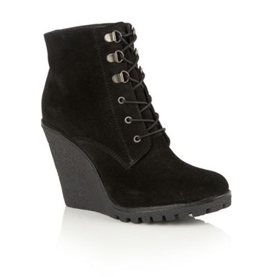 Ravel Black suede 'Trinity' lace up wedge ankle boots